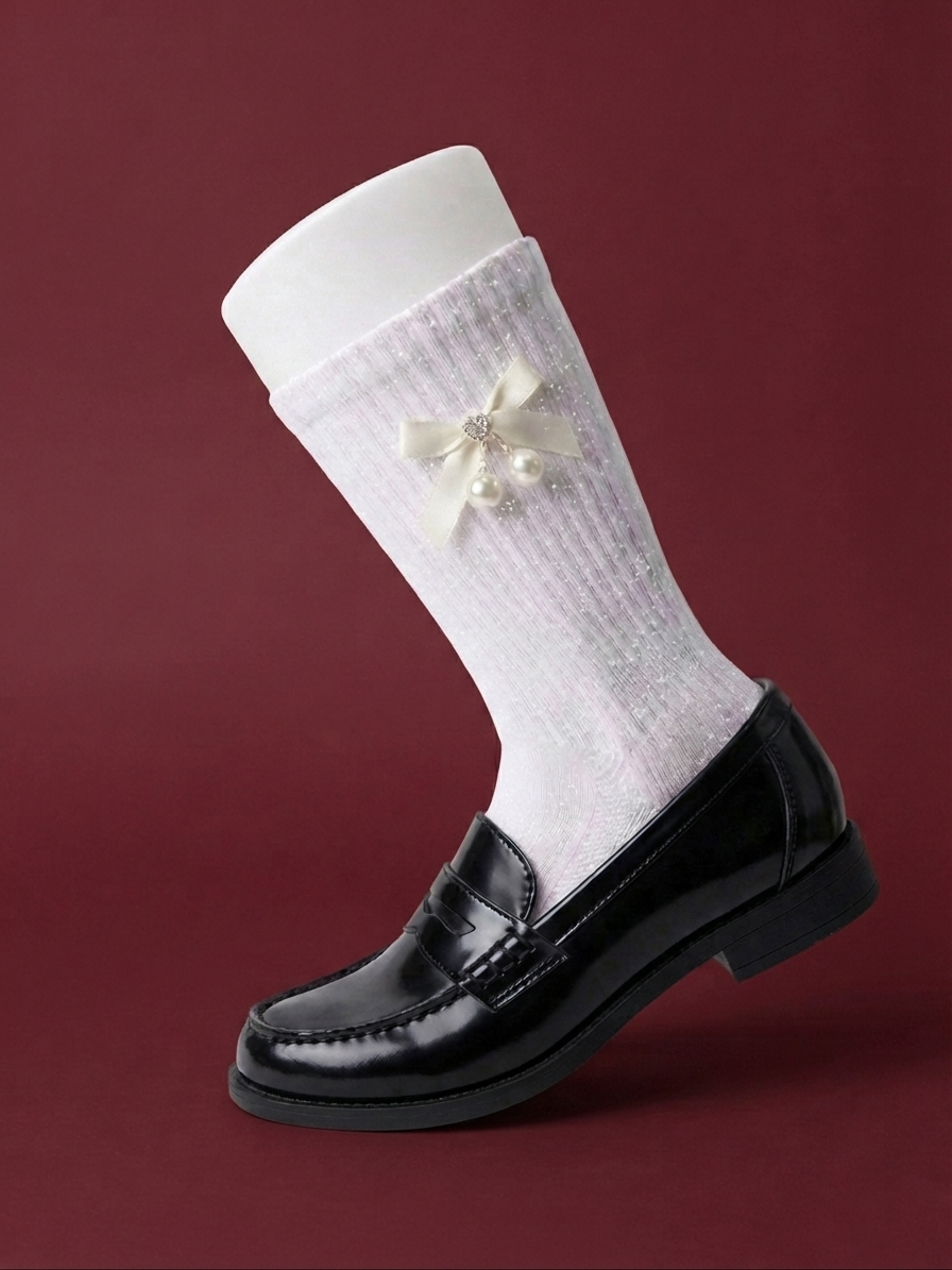 Metallic White Satin Ribbon Jock Sock