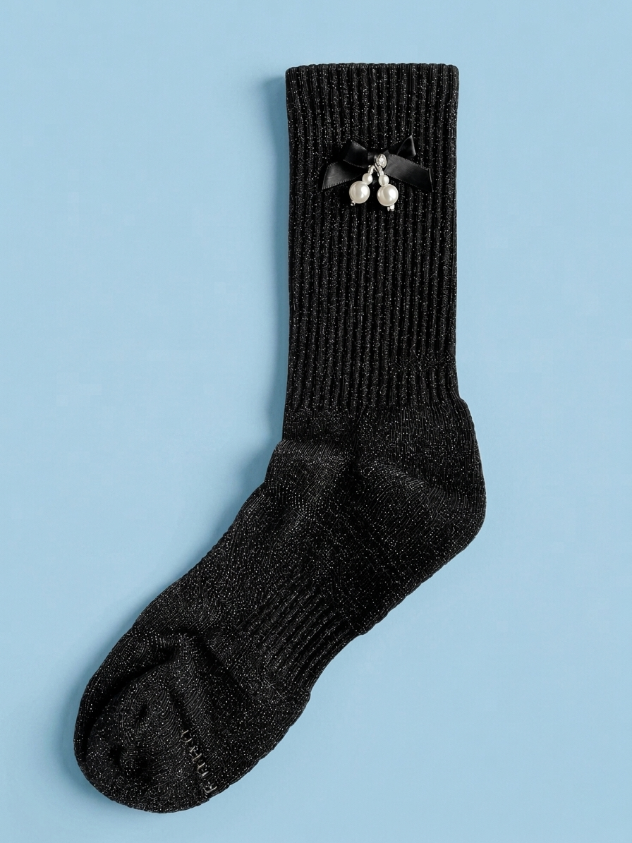 Metallic Black Satin Ribbon Jock Sock