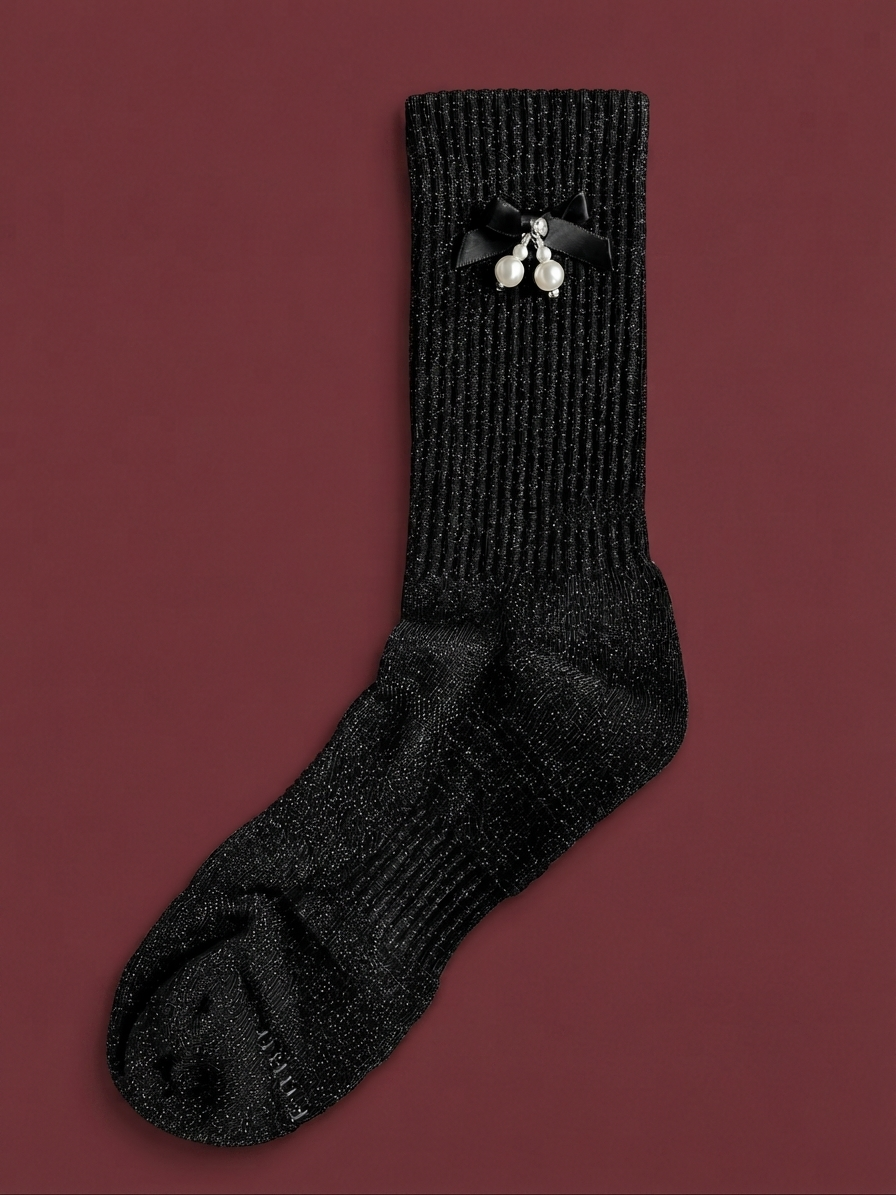 Metallic Black Satin Ribbon Jock Sock