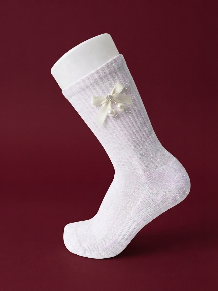 Metallic White Satin Ribbon Jock Sock