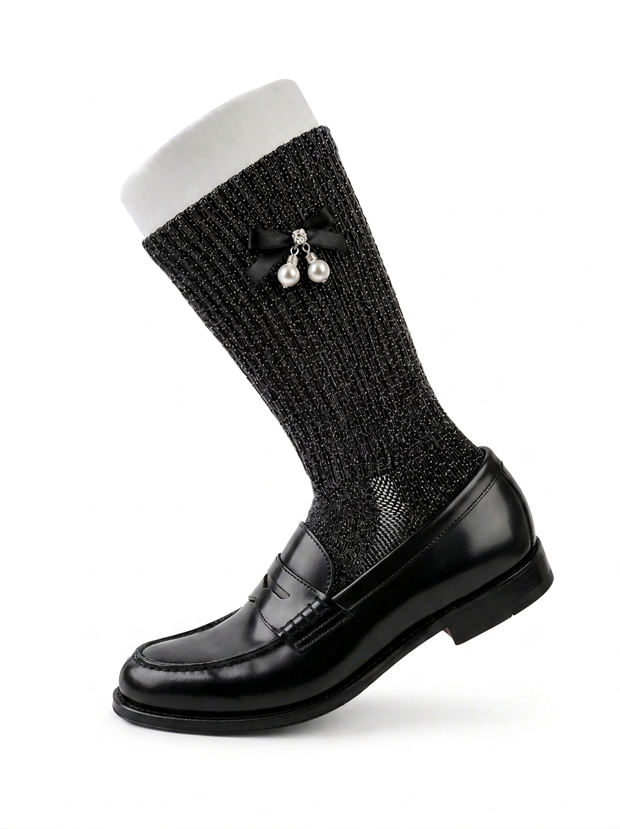 Metallic Black Satin Ribbon Jock Sock