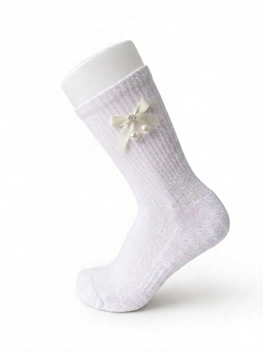 Metallic White Satin Ribbon Jock Sock