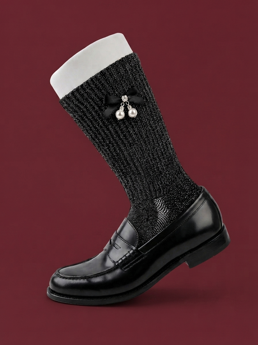 Metallic Black Satin Ribbon Jock Sock