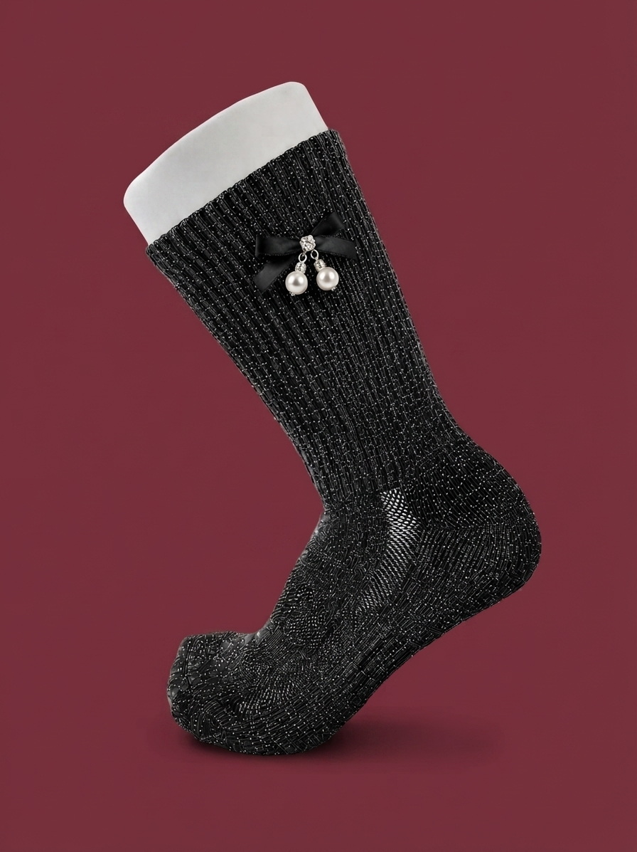 Metallic Black Satin Ribbon Jock Sock