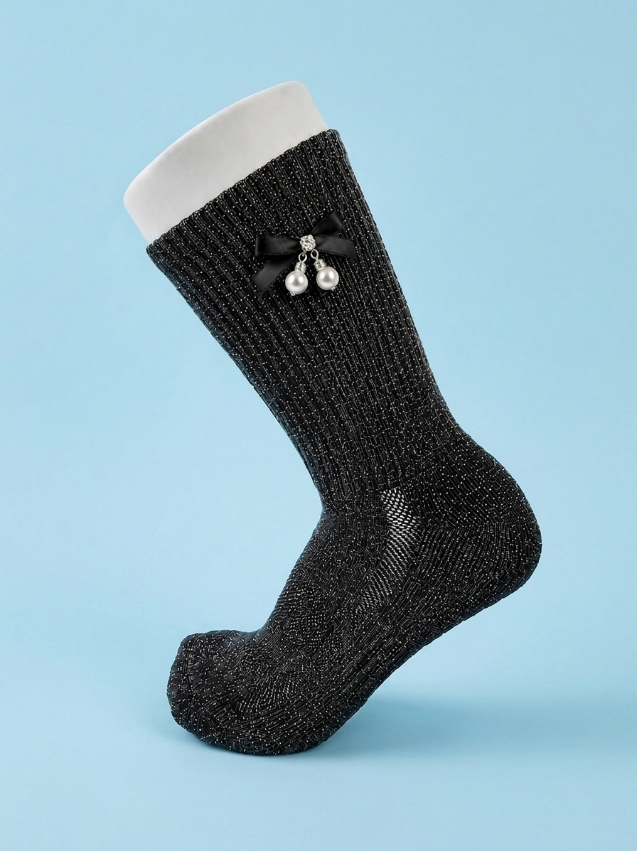 Metallic Black Satin Ribbon Jock Sock